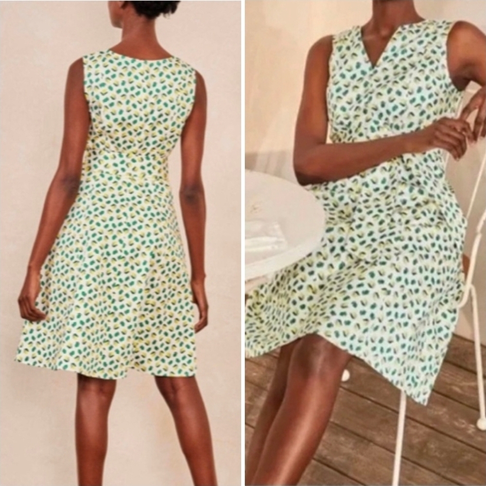 Boden  Kelly Green / Yellow Mischa Belted Sleeveless Dress Lemon print Size 10 - Picture 2 of 16
